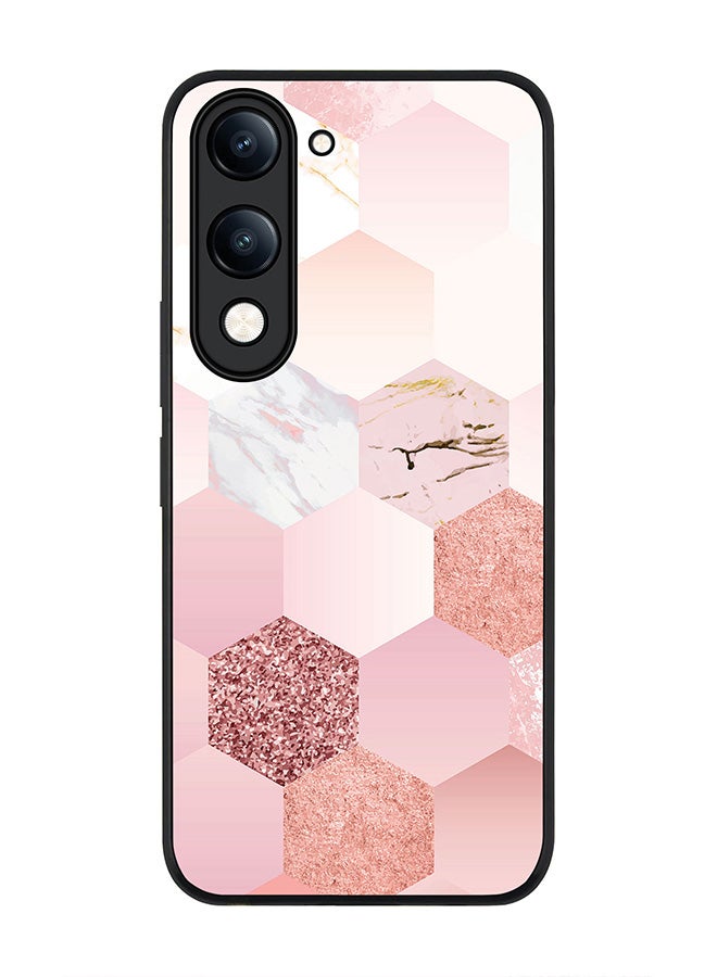 For vivo Y04 / Y29t 5G Case,Slim fit Camera Protection, Shockproof Thin Phone cover  - Marble Pink Honeycomb